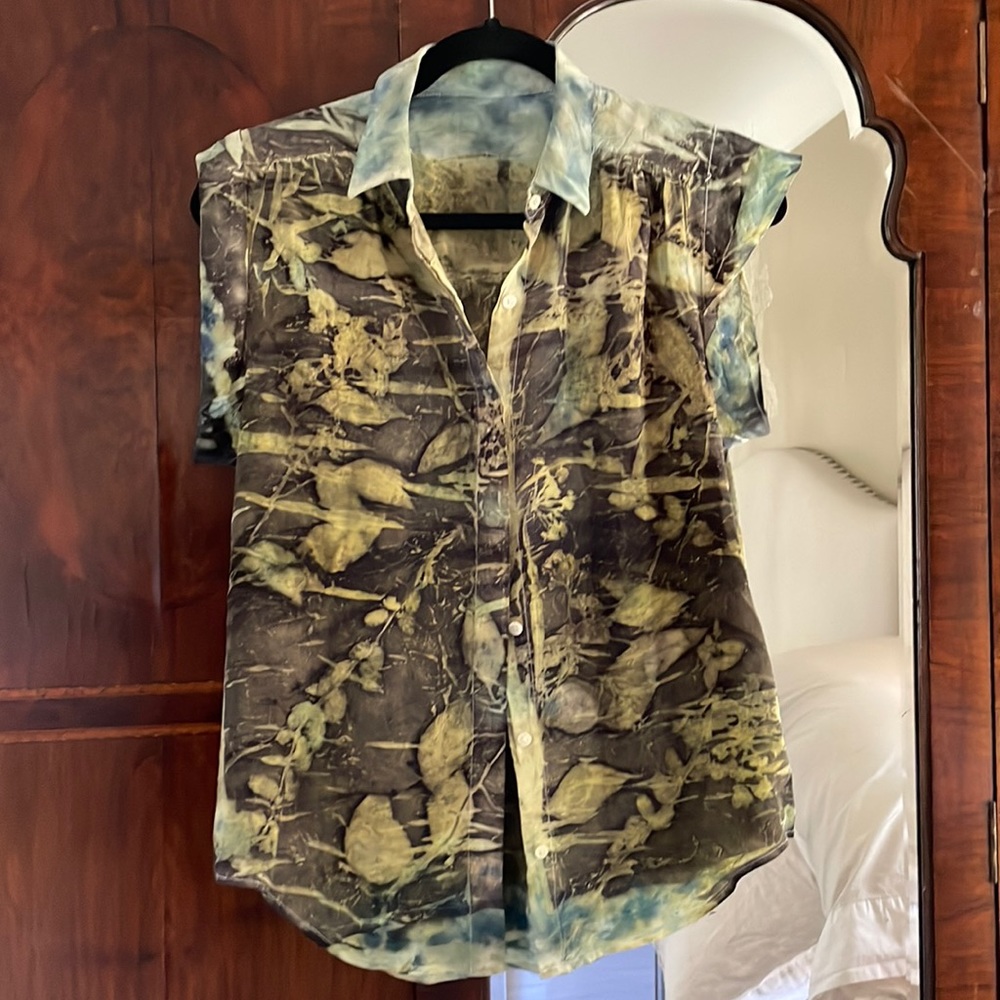 Custom tie-dyed button-down shirt, size Small.
